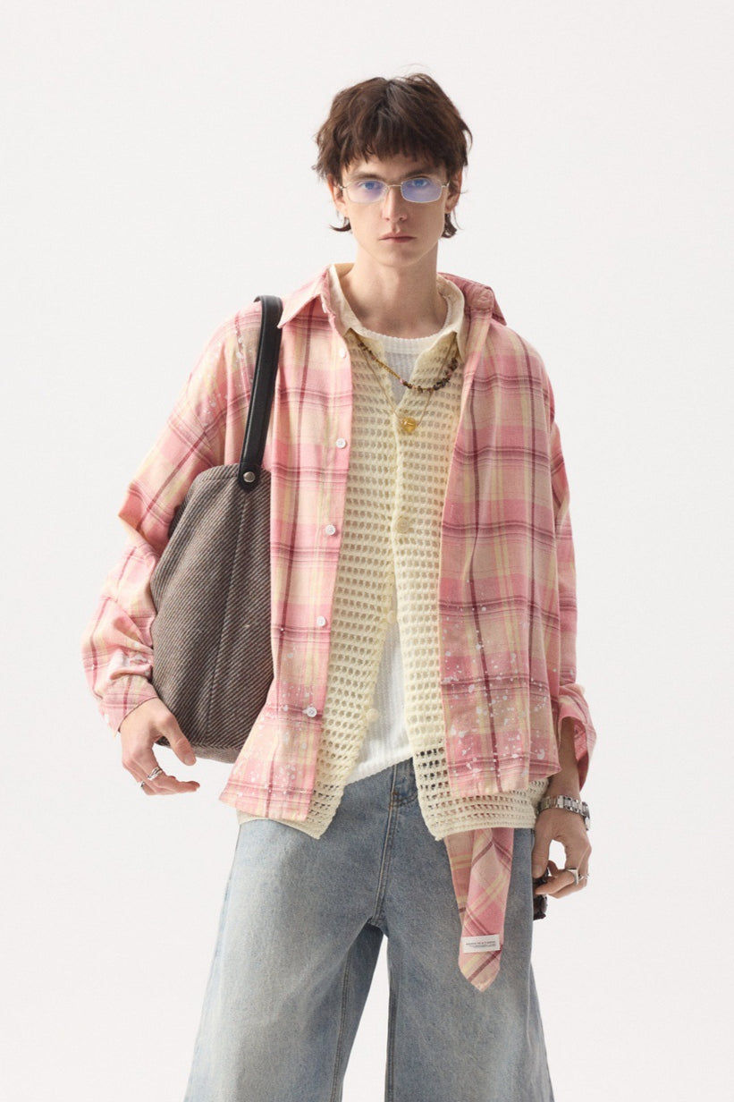 Men's Casual Oversized Plaid Shirt in Pink