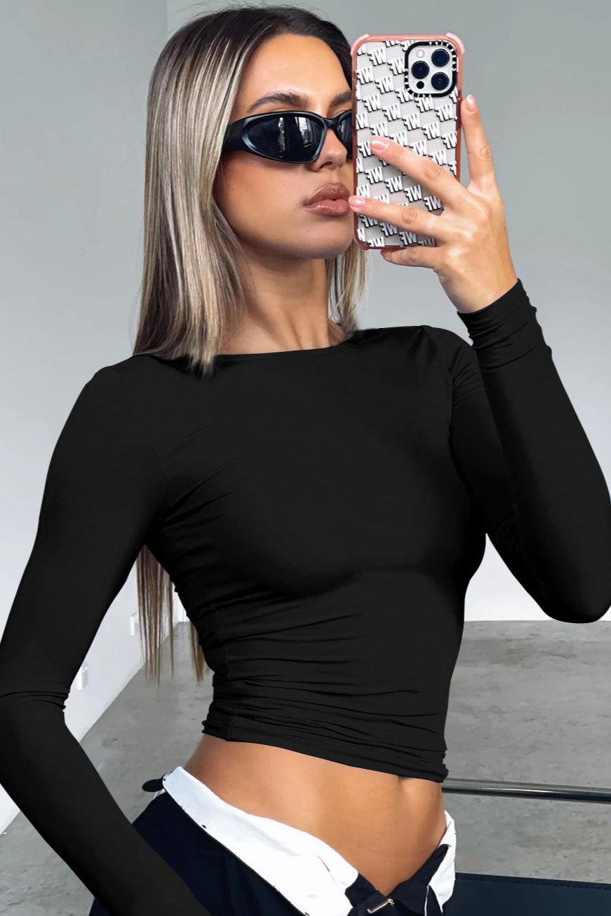 Women's Elegant Slim Long Sleeve Crop Top Sweater