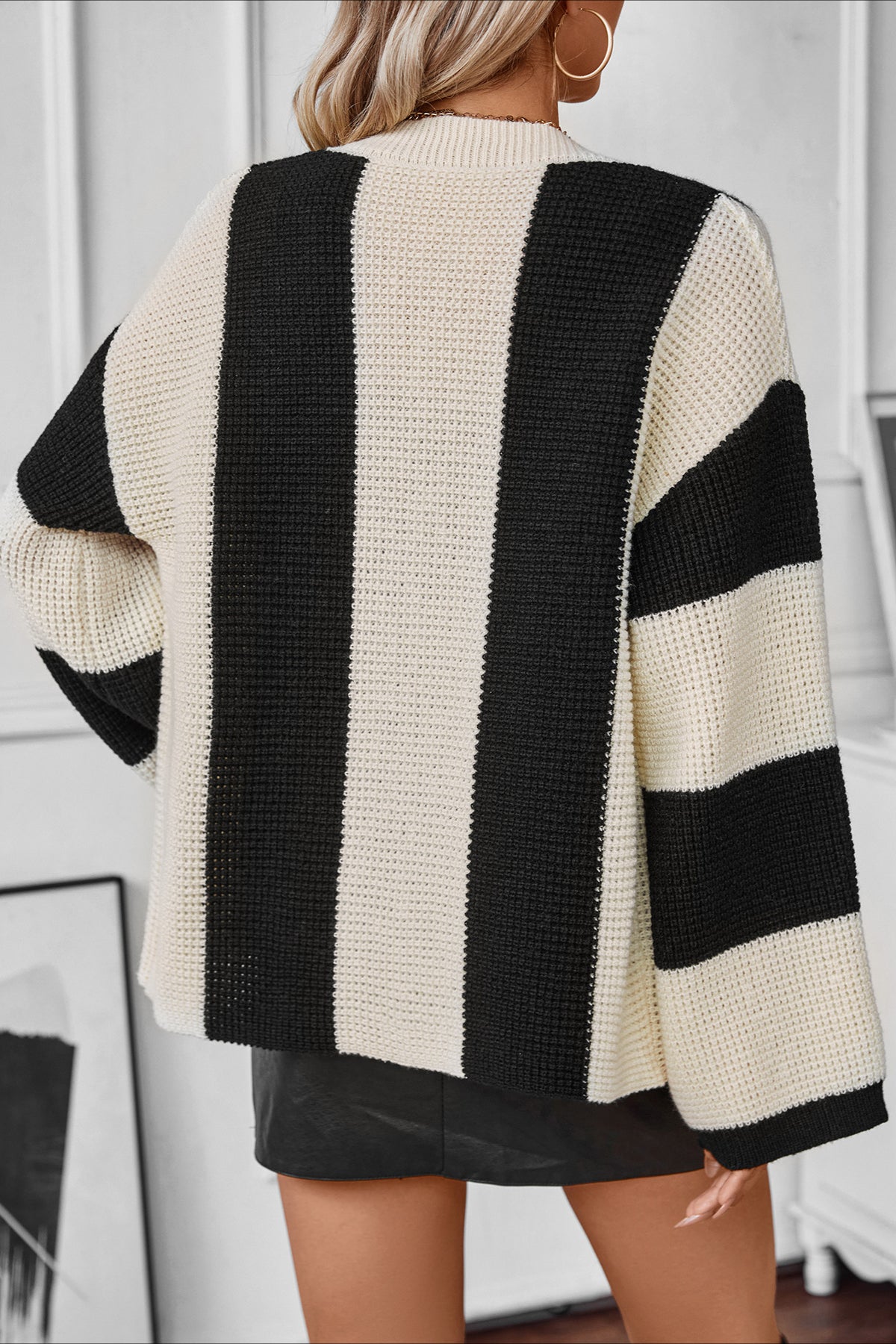 Classy V-Neck Buttoned Stripes Long Sleeve Cardigan