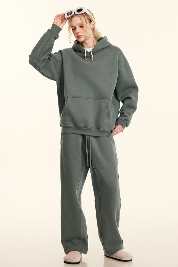 Solid Color Casual Thickened Hooded Sweatshirt and Sweatpants Set