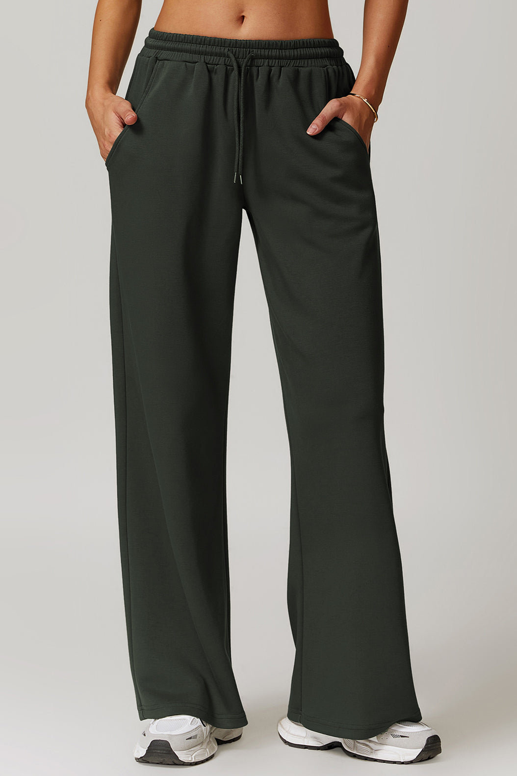 Women's Casual Wide-Leg Sweatpants in Dark Green for Everyday Comfort