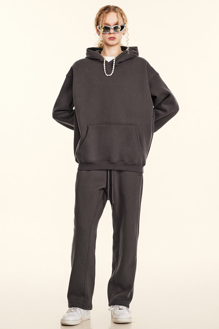 Solid Color Casual Thickened Hooded Sweatshirt and Sweatpants Set