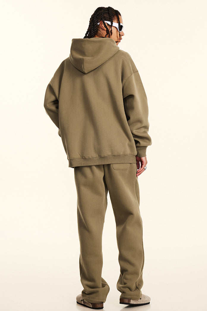 Solid Color Zipper Casual Hooded Sweatshirt and Sweatpants Set