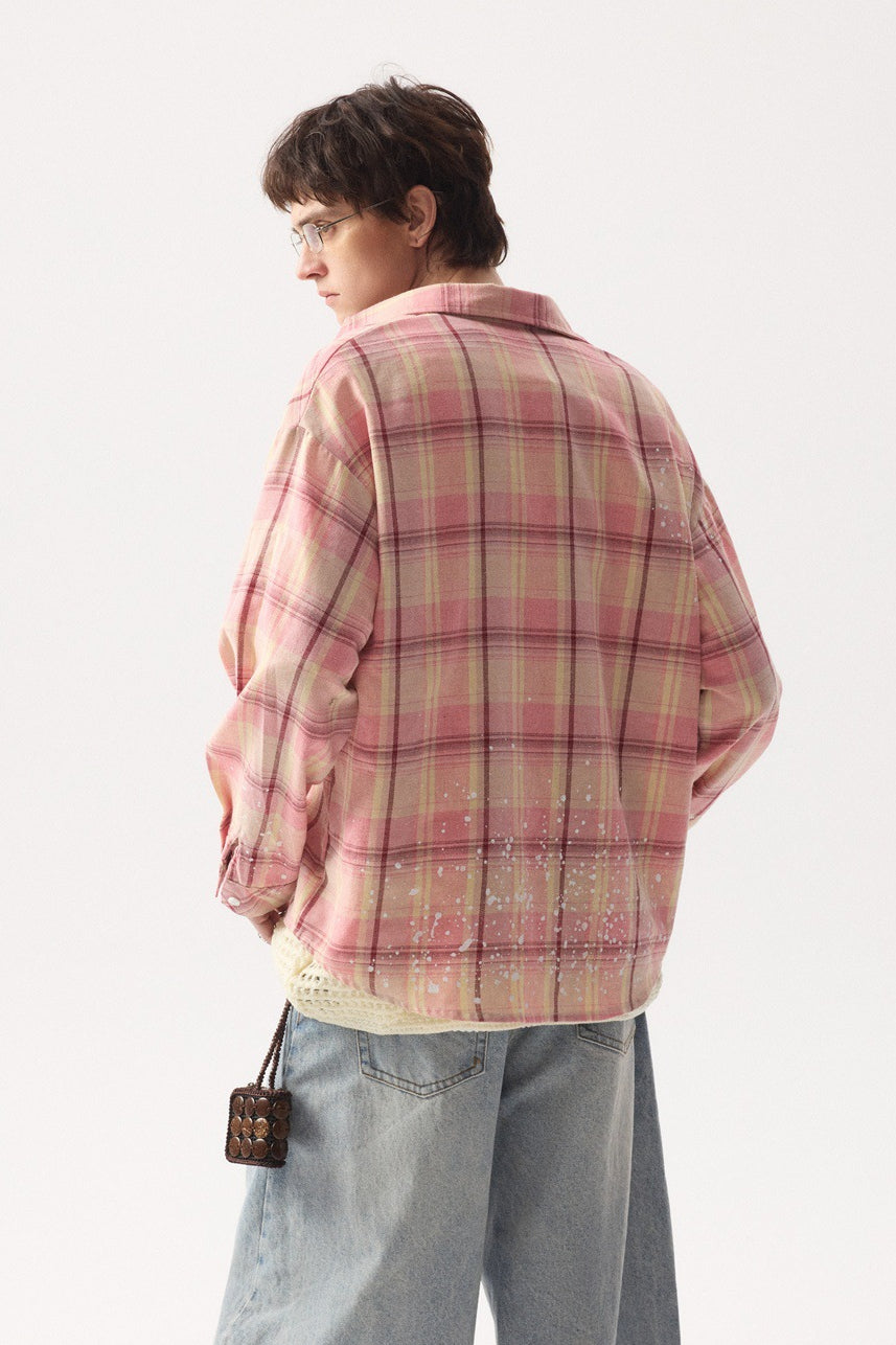 Men's Casual Oversized Plaid Shirt in Pink