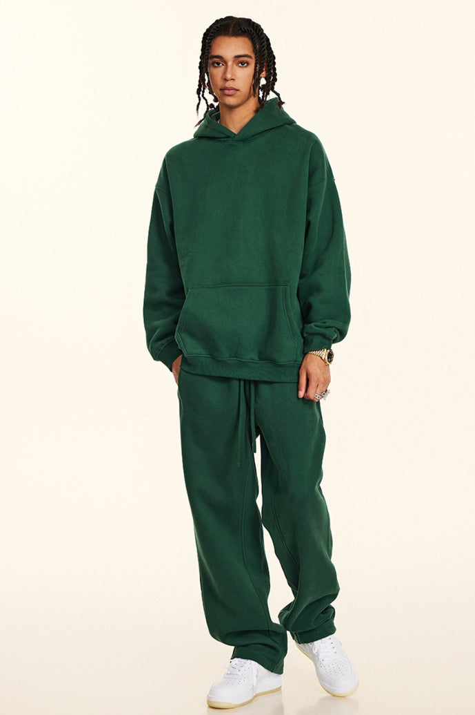 Solid Color Relaxed Casual Thickened Cozy Hoodie and Sweatpants Set