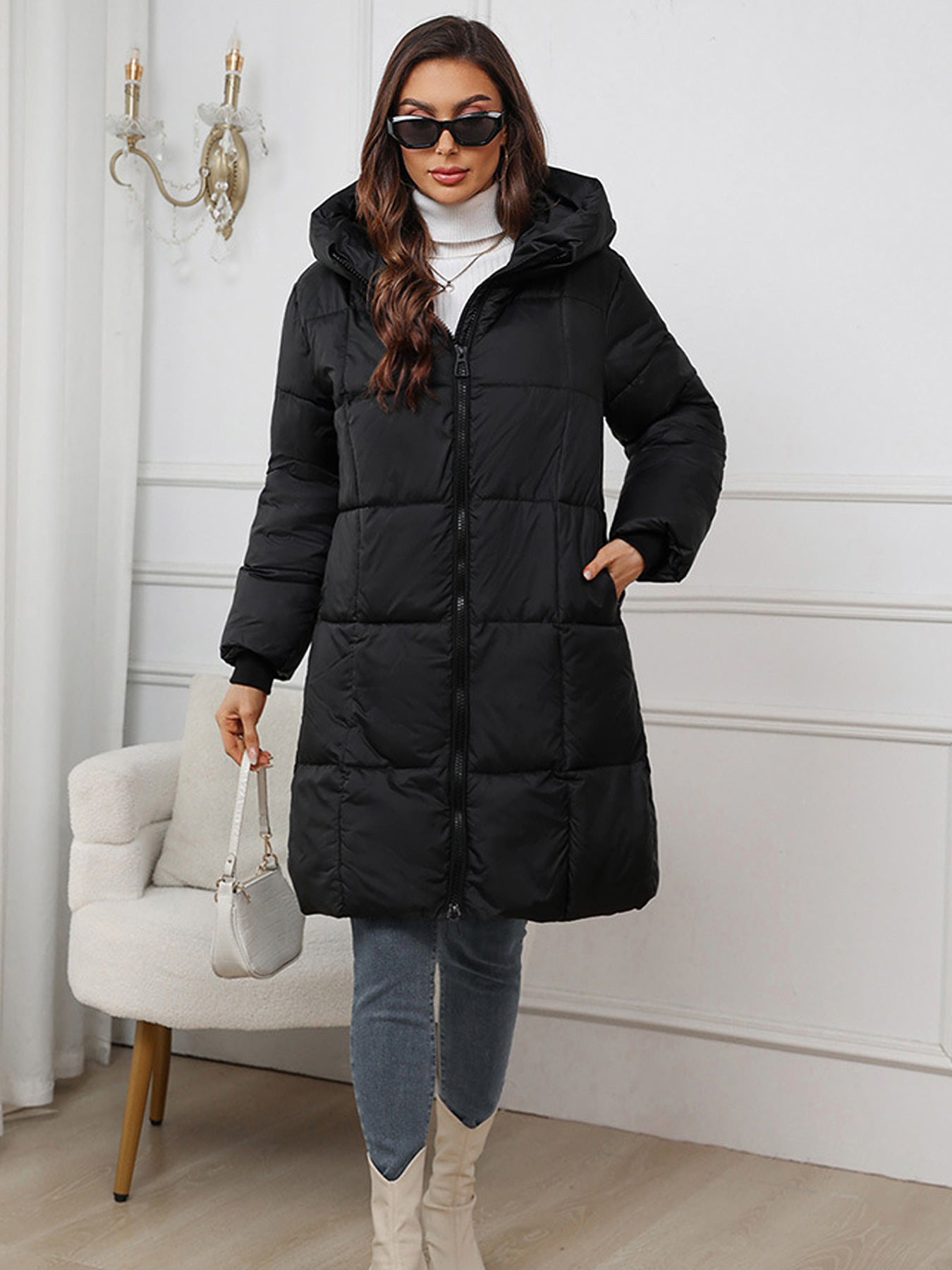 Damen Daunenmantel Lang mit Kapuze Steppmantel Winter Daunenjacke Wasserdicht