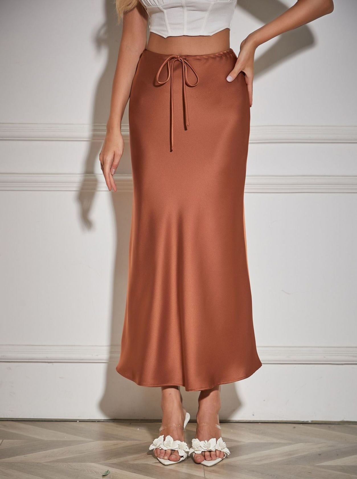 Brown Tie Wait Maxi Skirt