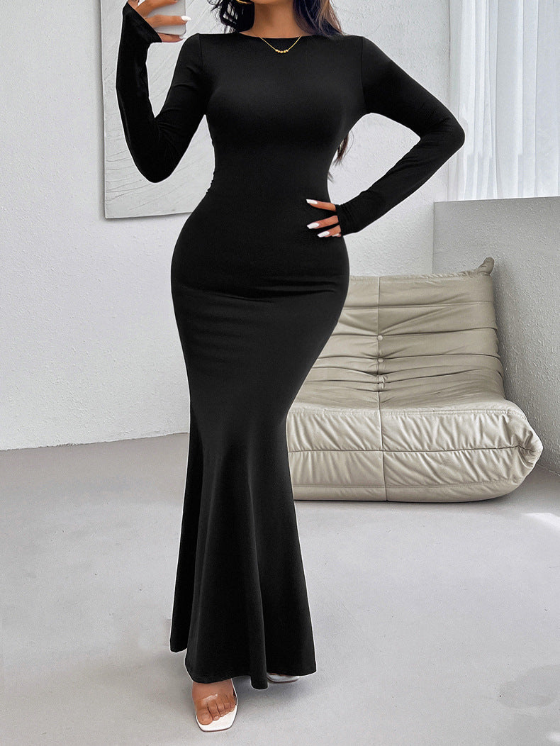 Elegant Long-Sleeve Fitted Maxi Dress