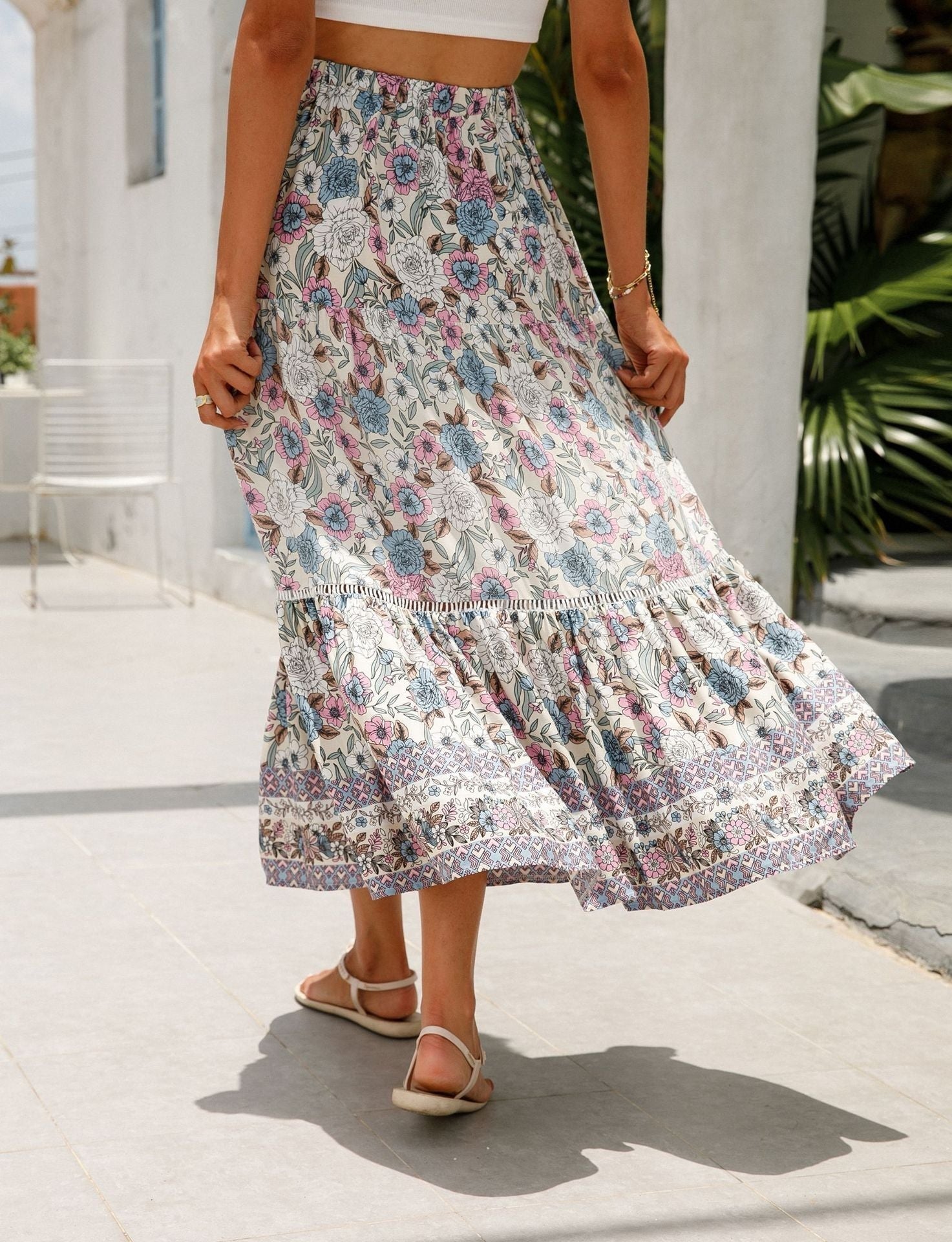 Long Lace Splicing Bohemian Style Skirt