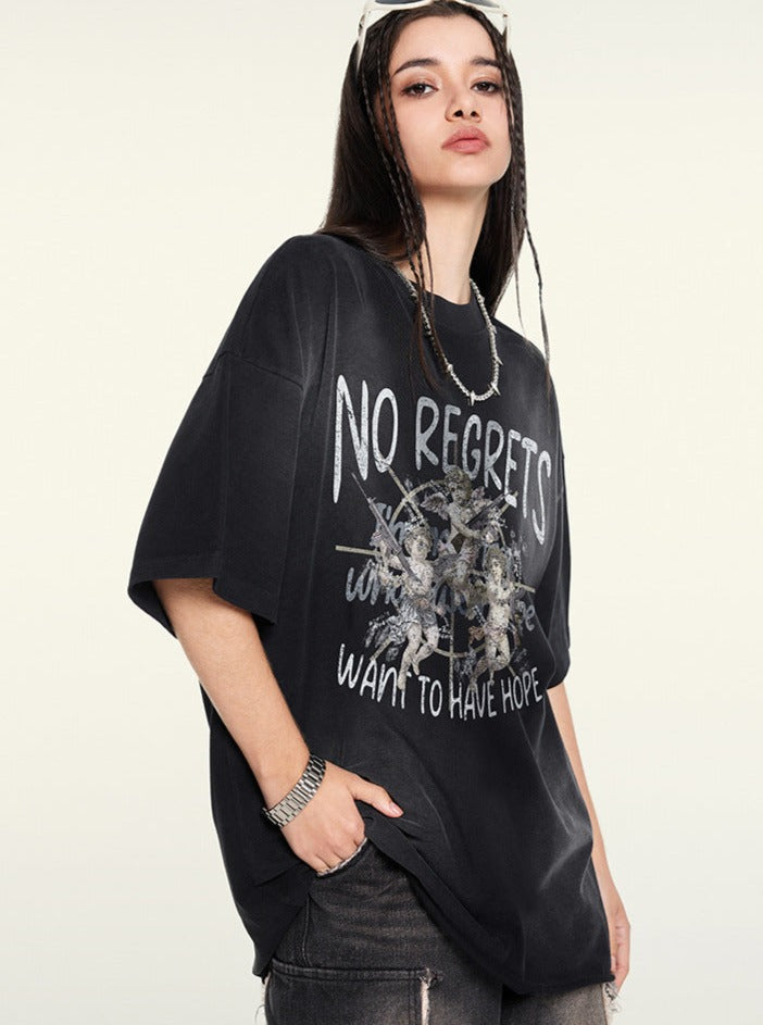 Retro Printed Half-Sleeved Distressed T-Shirts