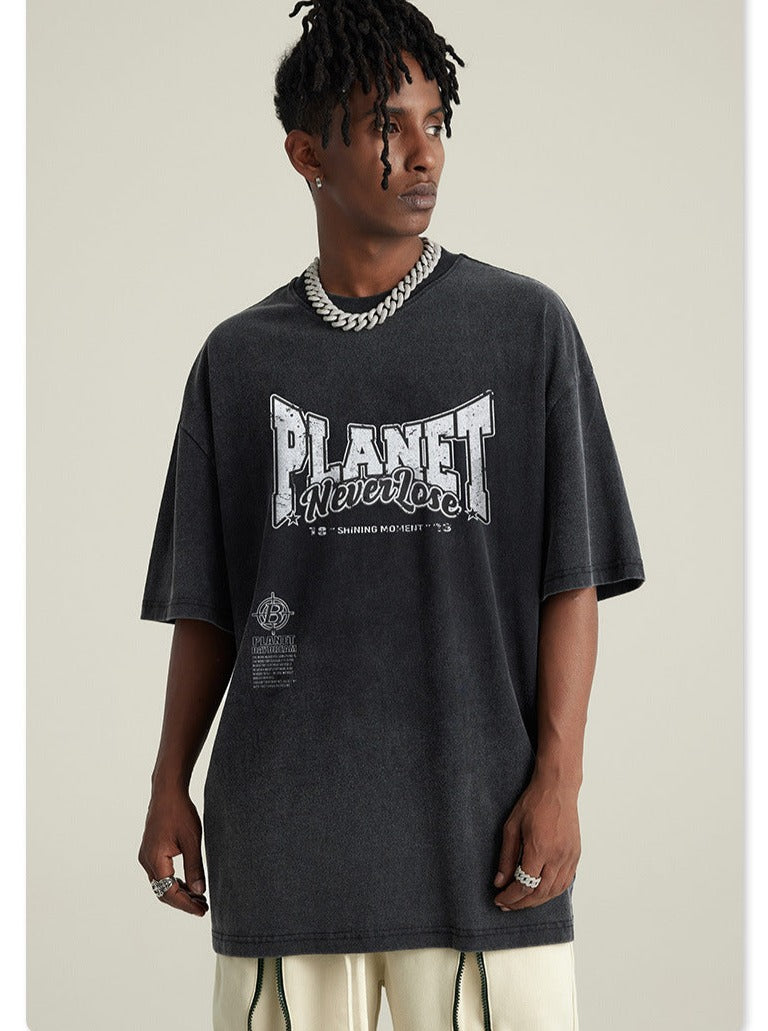 Spring Black Basic Planet Printed Oversized Shirt