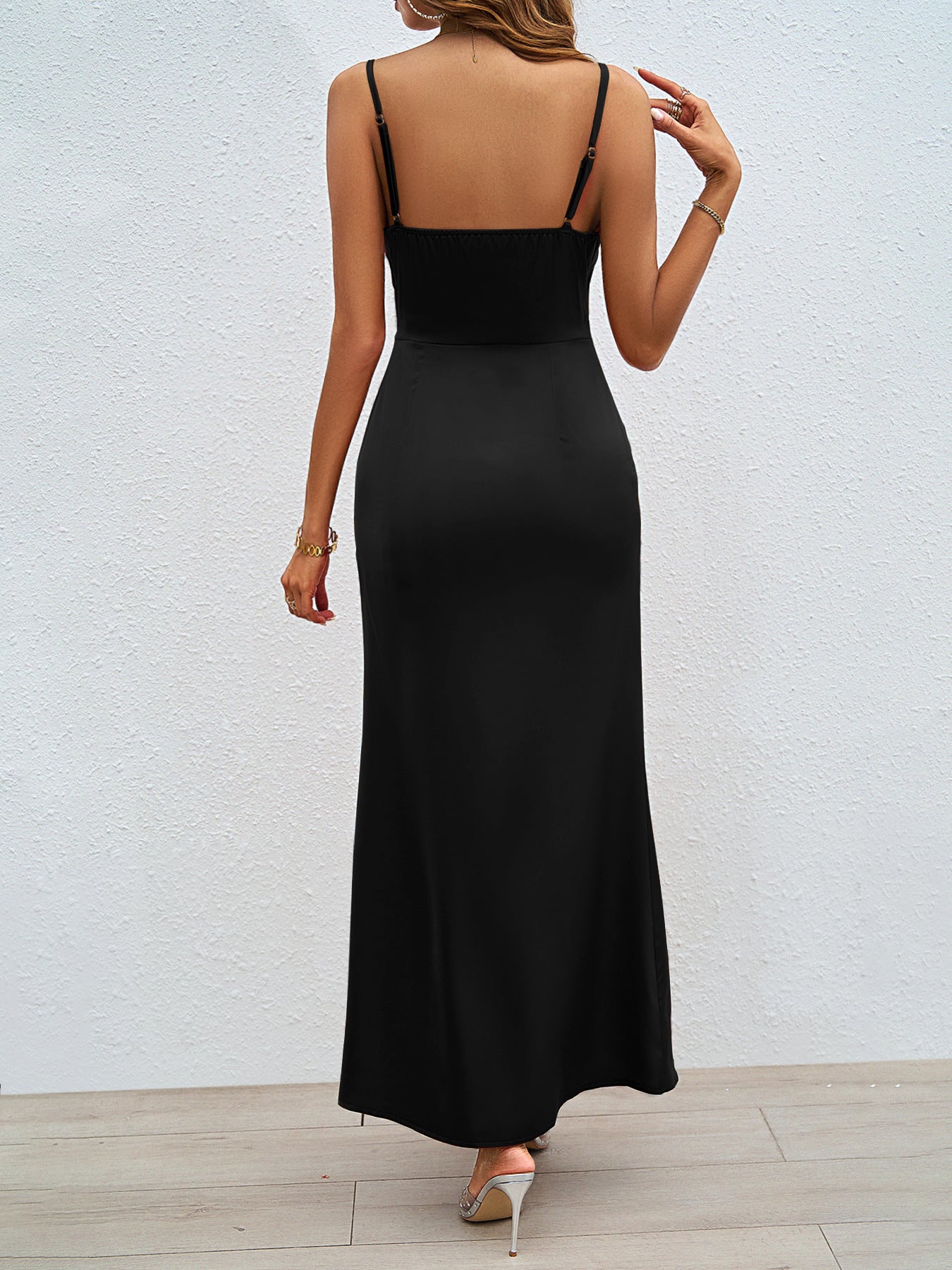 Square Neck Backless Slit Dress