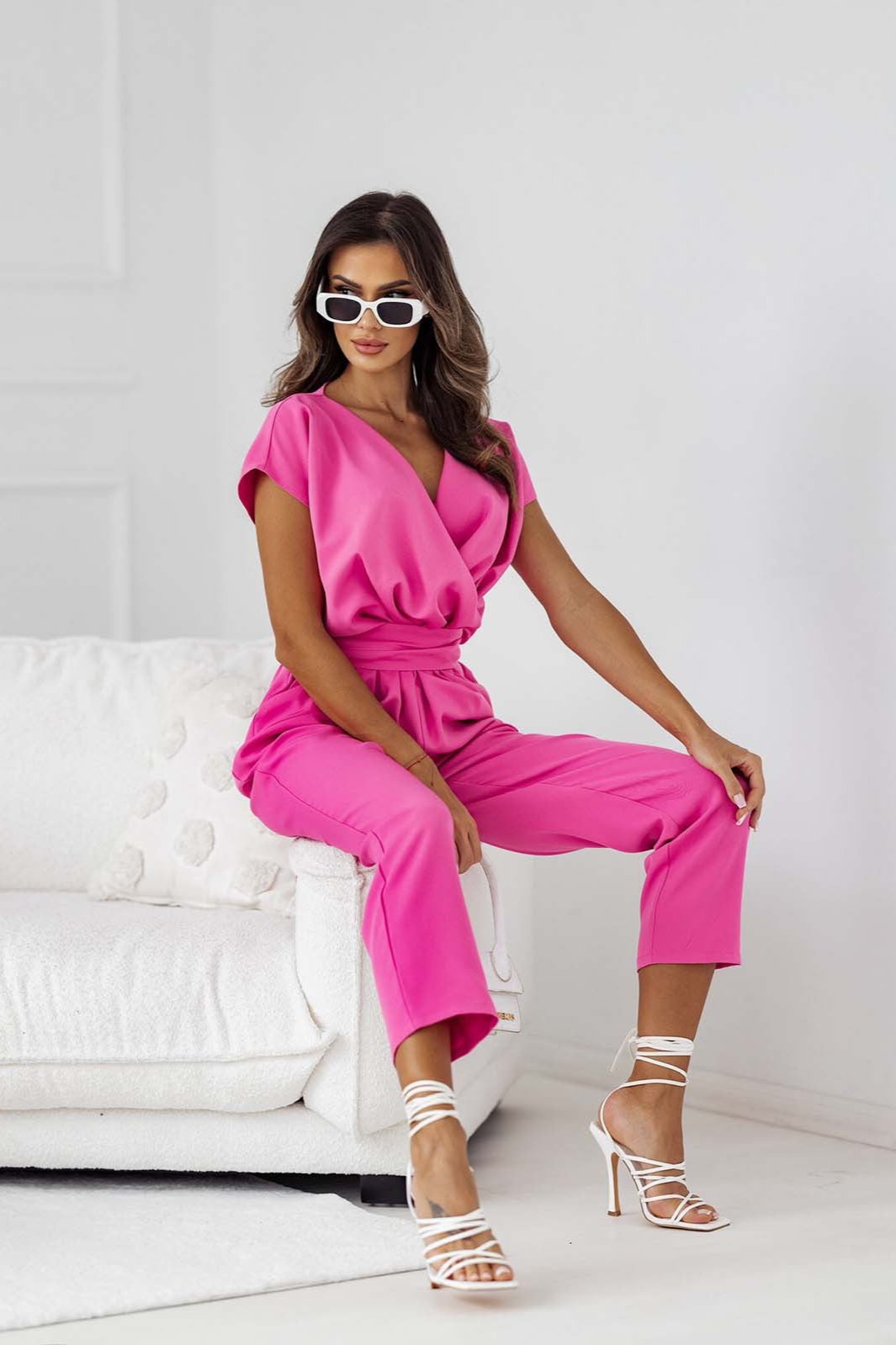 Sexy V-Neck Solid Color Short Sleeve Jumpsuit