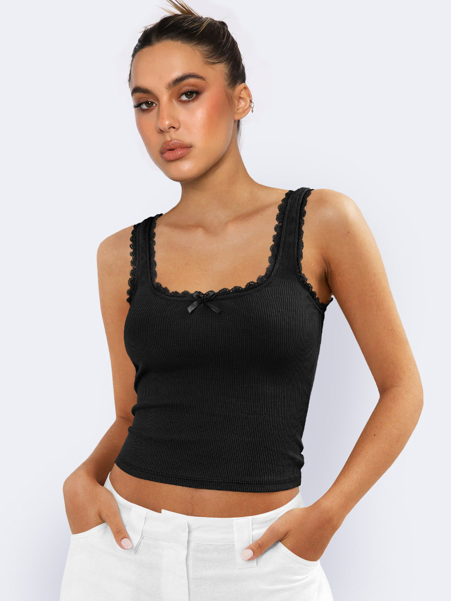 Black Tank Lace Sleeveless Crop Top