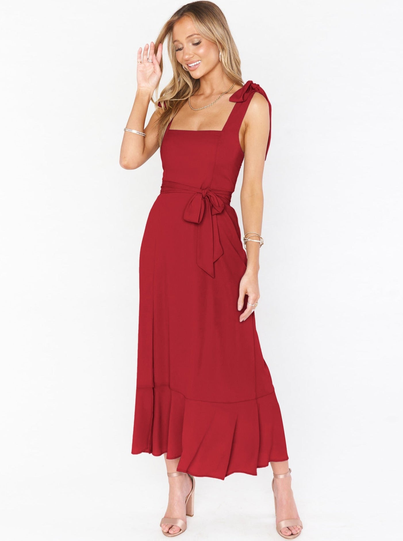 Sommerkleider Midi Elegantes Leinen Wickelkleid Mit Schleife und Schlitz