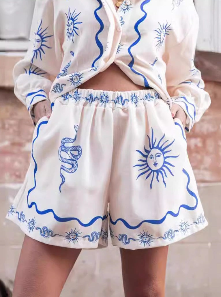 Boho Fashion Printed Shirt and Short Set