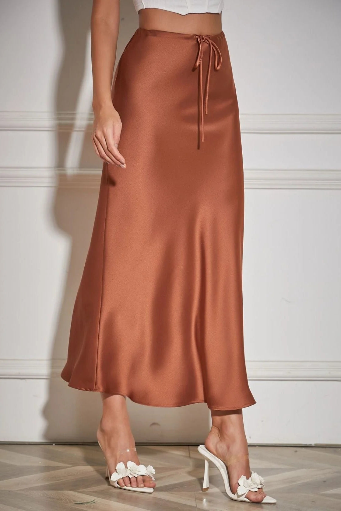 Terracotta Tie Waist Maxi Skirt