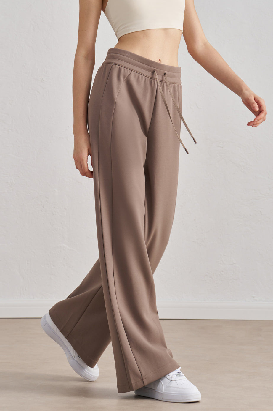 Women's Casual Wide-Leg Pants in Taupe with Drawstring Everyday Wear