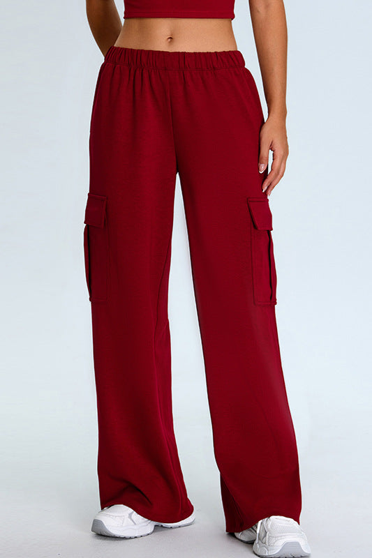 Casual Wide-Leg Cargo Sweat Pants Relaxed