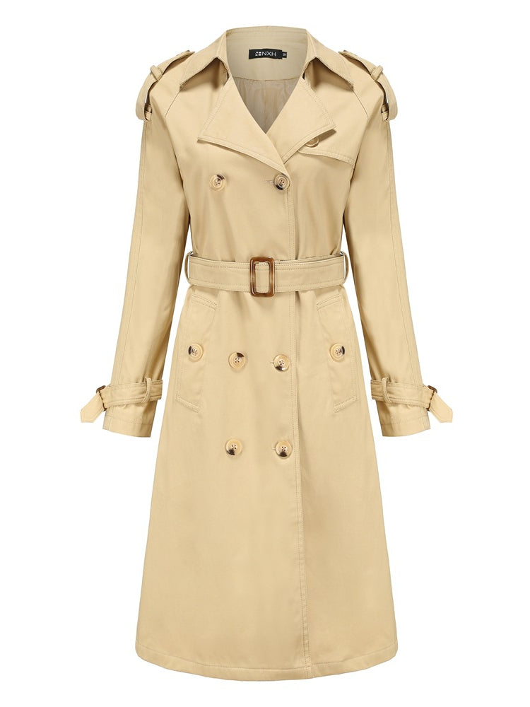 Klassischer Trenchcoat Damen Lang Mit Gürtel – Eleganter Übergangsmantel Frühling Herbst