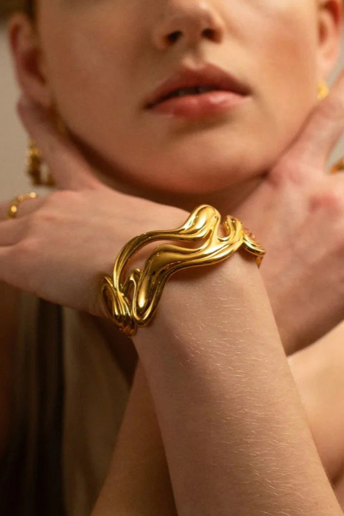 Sculptural Gold Cuff Open Bangle  Bracelet