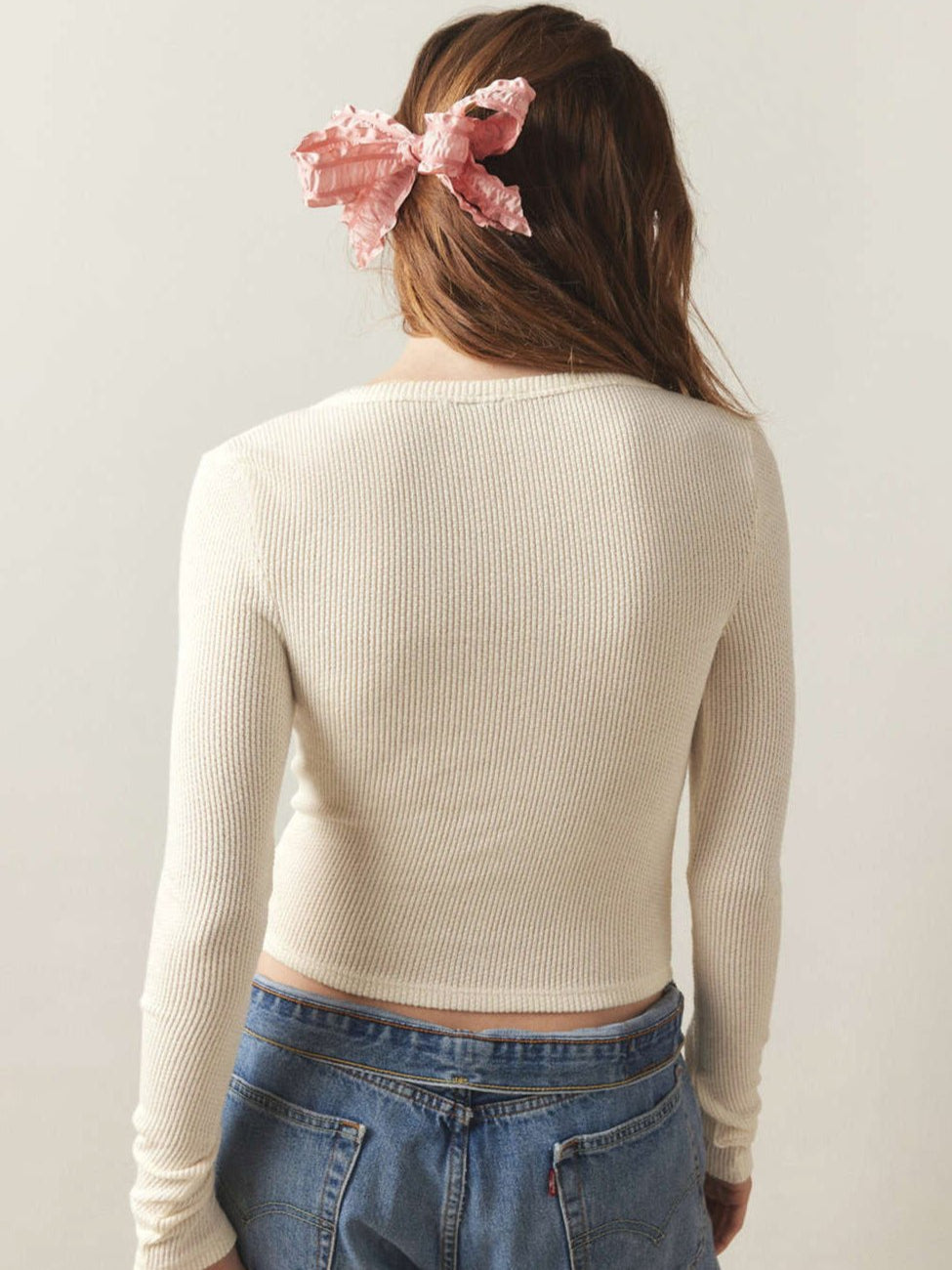 Apricot Ribbed V-Neck Long Sleeve Knitted Sweater Blouse